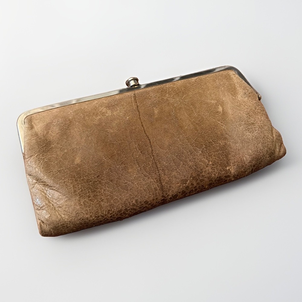 Hobo International Lauren Double Frame Folding Wallet Clutch Leather Fair/Used